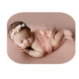 Coberllus Newborn Photography Props Boys Girls Wrap Blanket Baby Photo shoot Floral Pearl Decorative Mesh Rug Layer Basket Filler (Pink)
