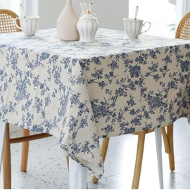 ACEmedia Pastoral Square Tablecloth - 140cm×140cm - Linen Fabric Table Cloth - Washable Table Cover with Dust-Proof Wrinkle Resistant for Restaurant, Picnic, Indoor and Outdoor Dining(Dark Blue)