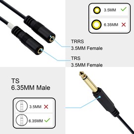 GINTOOYUN 1/4" to 1/8" TRS/TRRS Adapter 6.35mm Male to 3.5mm Female Stereo Audio Cable Y-Splitter Adapter for Amplifiers, Guitars, Pianos, Home Theater Equipment Etc.