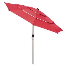 Yescom UV70+ 3-Tiers 10ft LED Patio Umbrella with Solar Powered Crank Tilt Garden Yard Pool Market Deck Table Red