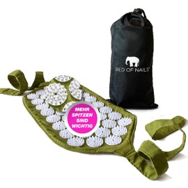 BED OF NAILS Original Strap Acupressure Mat - 1848 Pressure Points Acupressure Mat for On the Go for Back Pain - With Bag - Size 38 x 20 cm - Green