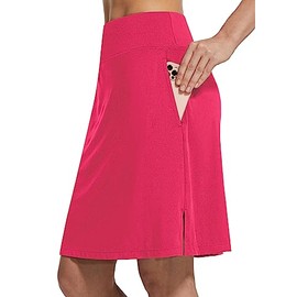 baleaf Women's Tennis Skirt Knee-Length Sports Skirt High Waist Golf Skirt Outdoor Skirt Trouser Skirt with Pocket, pink, S