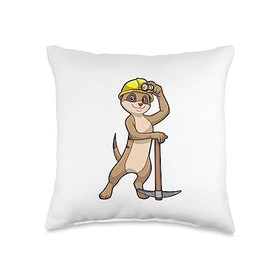 Meerkat Miner Pickaxe Helmet Throw Pillow