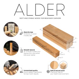 BeaverCraft Wood Carving Blocks BW10 Alder Wood for Whittling - Unfinished Wooden Block for Carving, Crafts