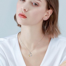 CUPENDA Chicken Necklaces Sterling Silver Chicken Mum Child Heart Pendant Necklace Farm Animal Jewellery Gifts for Women Girls, Sterling Silver, No Gemstone