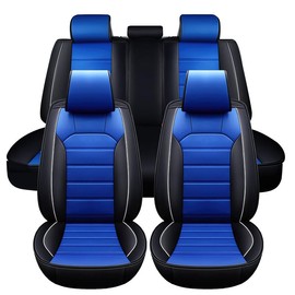 Leather Car Seat Covers,Breathable and Waterproof Faux Leather Automotive 5 Seats Covers for Cars SUV Truck Sedan,Universal Anti-Slip Driver Seat Cover  (Full Seat):_Blue