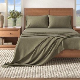 Great Bay Home Flannel Sheet Set Full Size - Heathered Cotton Blend, Double-Brushed, Winter Bed Sheets - Ultra-Soft, Cozy, 4-Piece Rustic Bedding Set (Heathered Olive)