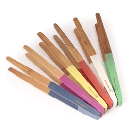 BambooMN 10" Reusable Bamboo "A" Toast Tongs - Colored Assortment - 6 Pieces