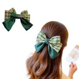 Girls Plaid Ribbon Top Clip Simple and Easy to Use Cute Fabric Channel Checked Hair Clip for Kids Hair Accessories (Green) gn