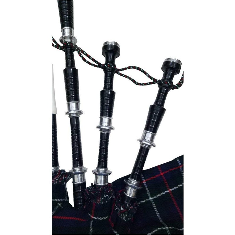 Scottish Full size Rosewood Bagpipe Mackenzie Silver Plain Mounts Black