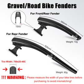 ENLEE 2pcs Bike Fender Set - Lightweight Reflective Road/Gravel Bicycle Fenders, Height-Adjustable Waterproof Front and Rear Bike Mud Guard, Compatible with Bike Fenders 700C Tire Width: 25mm-40mm