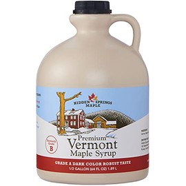 Hidden Springs Maple 100% Natural Vermont Maple Syrup, Grade A Dark Robust (Formerly Grade B), 64 Ounce, 1 Half Gallon, Family Farms, BPA-free Jug