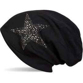 styleBREAKER 04024087 Women's Beanie Hat with Rhinestones Studs Star and Gemstones Silver Anthracite - Beanie black