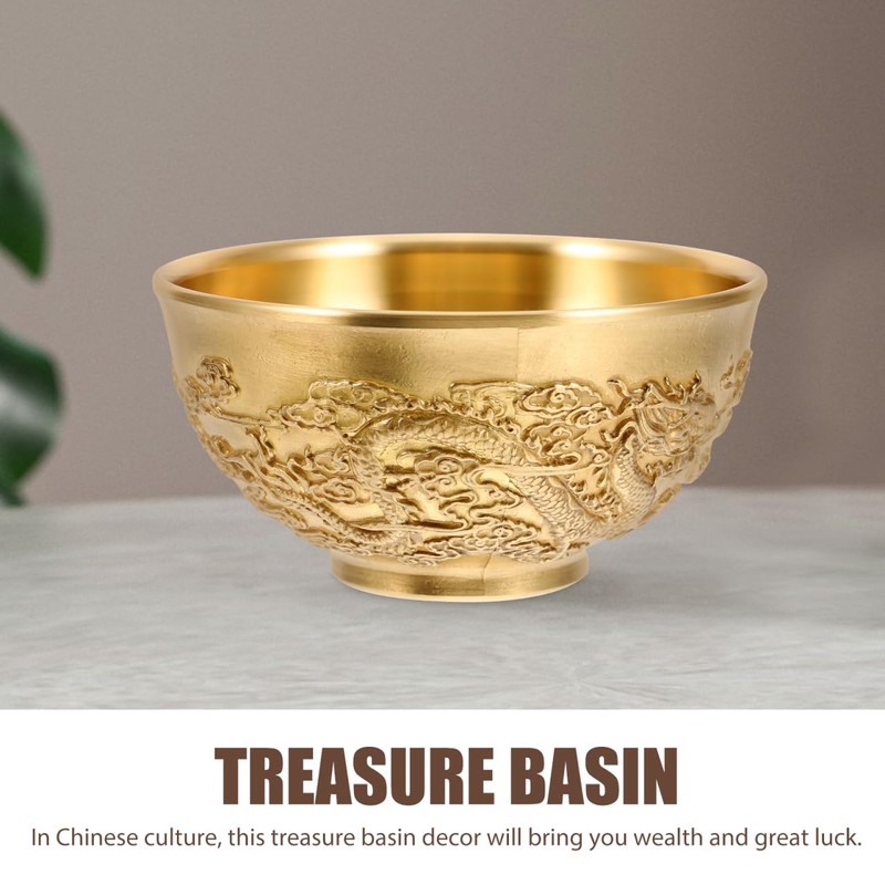 VOSAREA Brass Treasure Bowl Gold Decorative Tray Mixing Bowls Plate