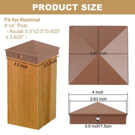 WOPPLXY 4 Pack 4x4 Aluminum Pyramid Post Caps Cover for 4x4 Nominal Wood Post (Actual 3.5'' x 3.5''), Deck Post Caps with Screws for Outdoor Fence Deck Mailbox Dock Posts(Brown)