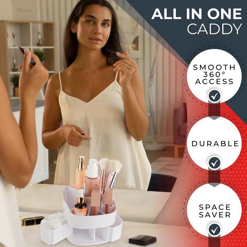 Masirs Small Rotating Makeup Organizer - Mini Yet Spacious Cosmetic