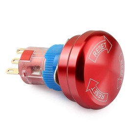 CLDIY Metal Emergency Stop Button Switch 16 mm 5 A/5-250 VAC 3 Pin Power Off Round Self-locking Waterproof Mushroom Head Switch One Open and One Closed Red 1 Piece