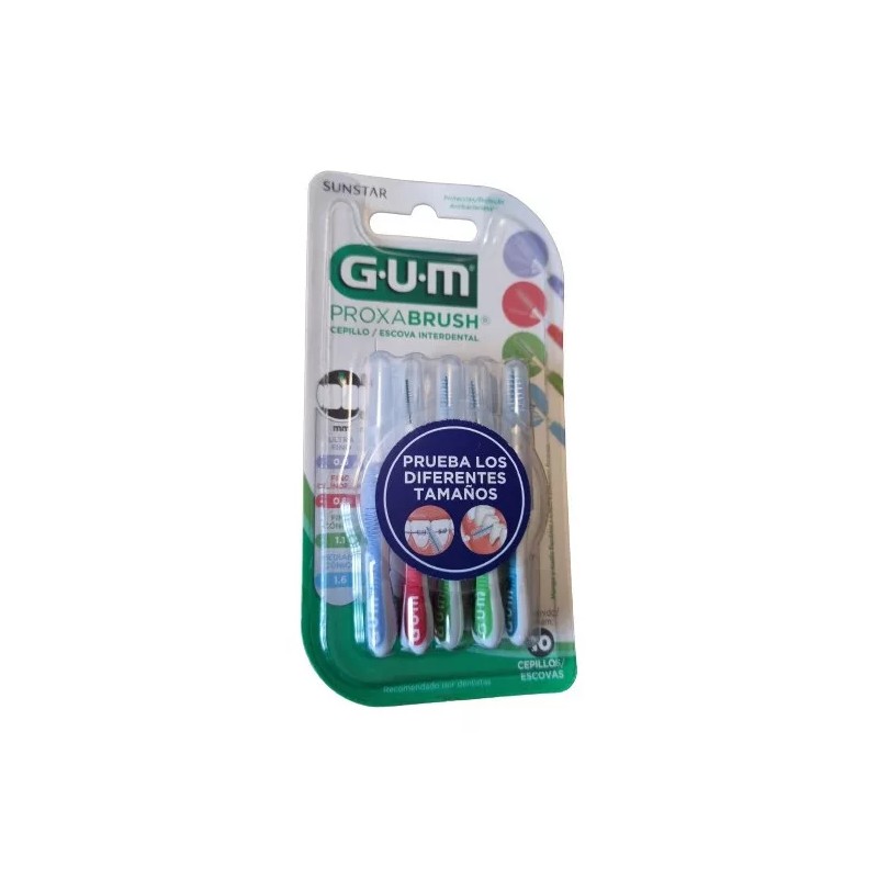 GUM Cepillos Interdentales Gum Proxabrush Diferentes Tamaños 10 Cepillos