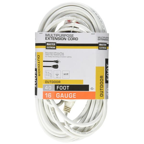 Master Electrician 02356-01ME 40-Feet Round Vinyl Outdoor Extension Cord, White