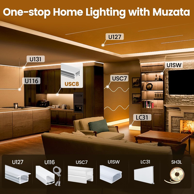 Muzata 16.5FT/5M Spotless Silicone LED Channel White Bendable LED Diffuser