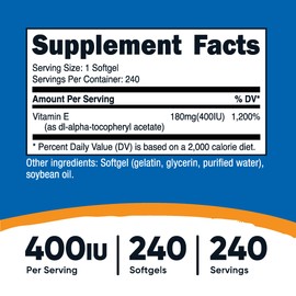 Nutricost Nutricost Vitamin E 400 IU, 240 Softgel Capsules - Gluten Free, Non-GMO
