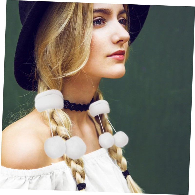 Gatuida 2pcs Fluffy Pompom Hair Ties Cute Plush Elastic Bands