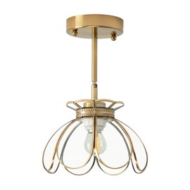 Brass Glass Wall Sconces Vintage Oriental Lotus Ceiling Light Fixture Flower Glass Shade for Kitchen Island Dining Room Bedroom Living Room, Emerald Mini Ceiling Wall Mount 2Way Light Fixture