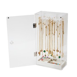 AEVIORA Soporte para Collar de Acrílico, Caja de Almacenamiento de Joyería de Acrílico Transparente, con 24 Ganchos Giratorios, Bandeja de Terciopelo, Pendientes, Collares, Almacenamiento de Anillos