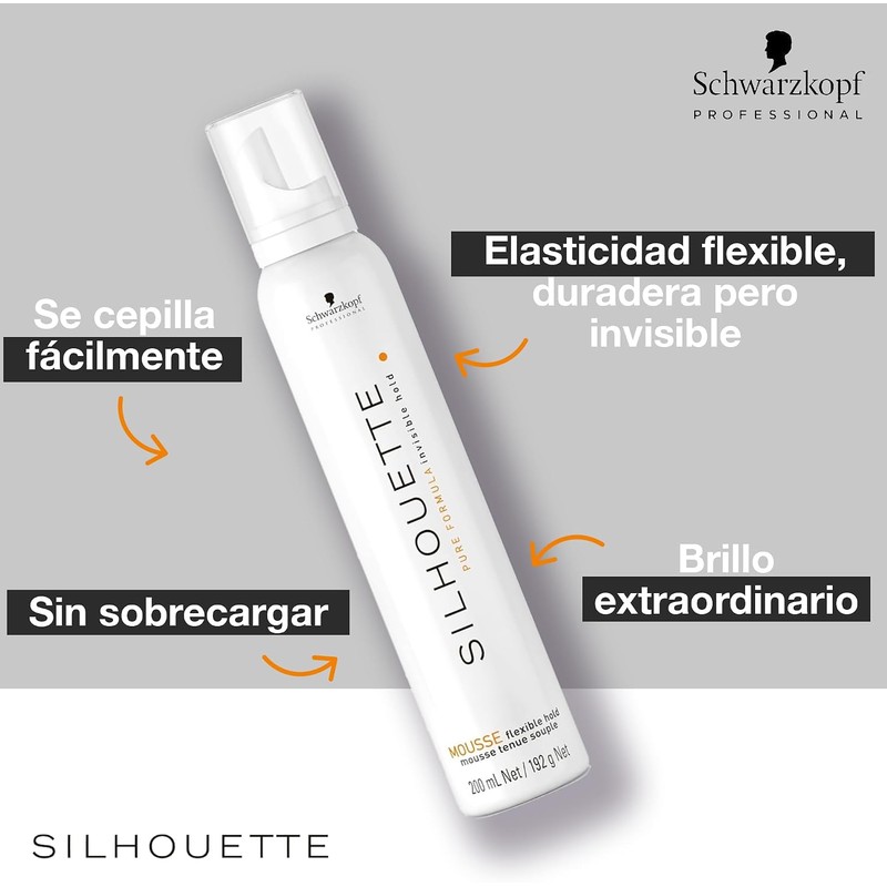 SILHOUETTE Espuma Flexible Hold, Fijación Duradera, Volumen y Brillo 200