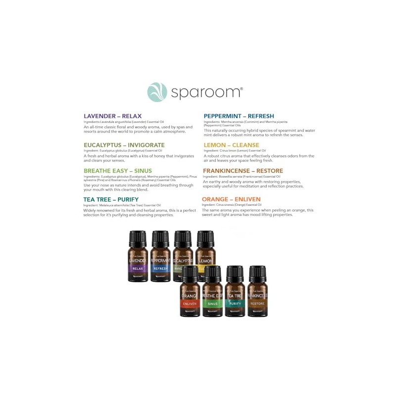 SpaRoom SpaRoom 100% Pure Essential Oils Set; Perfect for Aromatherapy,