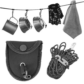 Fyfjur Camping Clothesline, 3.5 m Reflective Camping Washing Line with 24 Fixing Beads and Storage Bag, Strong Load Capacity Travel Washing Line for Camping, Motorhome, Tent, Balcony