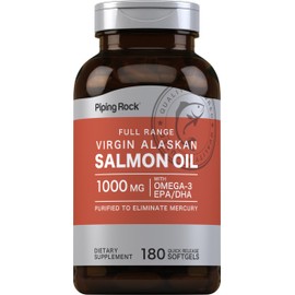 Piping Rock Wild Alaskan Salmon Fish Oil | 1000mg | 180 Softgels | Supplements for Humans | Omega-3, EPA, and DHA | Non-GMO and Gluten Free