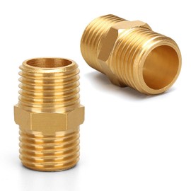 QZKJQDD 2 Pcs Thread Brass Hex Nipple Connector, 1/2" Male to 1/2" Male, Hex Nipple Pipe Fittings, Thread Connector for Pipe Connecting Conversion
