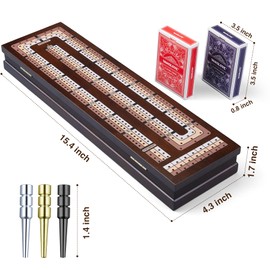 VAMSLOVE Wooden Cribbage Board Game Magnetic 3-Track Scoreboard with Large Slots for Storing 2 Playing Cards and 9 Metal Pegs, Travel Family Game Night (Instruction Included