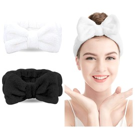 Spa Headband – 2 Pack Bowknot Hair Bands Makeup Head band Women Coral Fleece Elastic Headband Washing Face Hair Wrap for Facial Cosmetic Shower Yoga