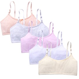 HewMay Girl Bra Age 8-12 Teen Student Girls' Training Bra with Adjustable Straps Seamless Cami Bra (5 pack girl bra)