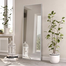 NicBex Full Length Mirror, 64/'' x 21/'' Alloy Free-Standing Mirror as Floor Wall Mounted Large for Living Room/Bedroom/Dressing Room/Dorm Room, Silver, with Stand, 64*21 (JJ00372ZZV-NICHG-T2)