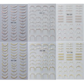 6 Sheets French Stripe Line Nail Stickers Gold Rosegold Shiny Crystal Rhinestones,Metallic Stripe Lines Adhesive Design Nail Supplies French Tip Sticker for Women Luxury Manicure Decorations