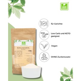 Konjakmehl von der Grünen Essenz – Glucomannan-Pulver zum Abnehmen – Keto-Mehl - Konjakwurzelpulver für Konjaknudeln - Konjakpulver Glucomannan (500 Gramm)