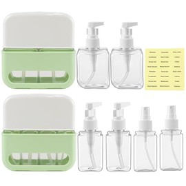 2-in-1 + 4-in-1 Travel Bottles for Filling Set, Travel Gadgets Aeroplane 50 ml Pump Dispenser with Label Stickers, Travel Set Sturdy, Waterproof, Leak-Proof, Travel Size Container for Travel