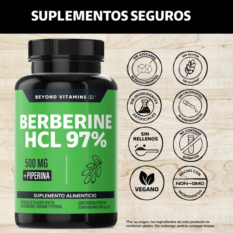 Berberina Hcl 500mg Clorhidrato Potenciado Piperina Pimienta Negra Raíz Cúrcuma