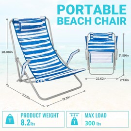 #WEJOY High Back Beach Chair for Adults, Heavy Duty Beach Chairs for Adults with Headrest, Lightweight Portable Chair for Camping Sand Lawn, Support to 300lbs, Blue