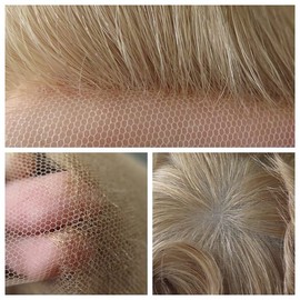 HAIR NATURE Human Hair Systems Mens Wigs, Real Hair Units Toupee for Men, Swiss Lace Blonde Hair Pieces #22R