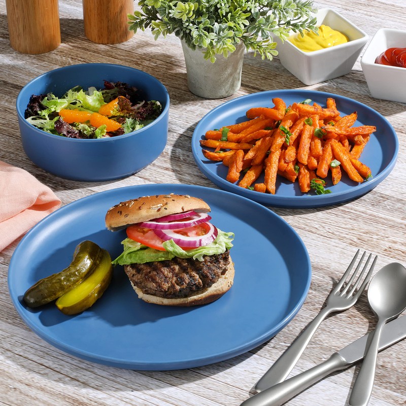 Gibson Home Canyon Crest Stackable Matte Melamine Set - Blue,
