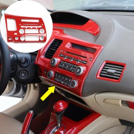 AEETUED Red Carbon Fiber Pattern Central Console Navigation Panel Trim Cover Fit for Honda Civic 2006 2007 2008 2009 2010 2011 (Red)