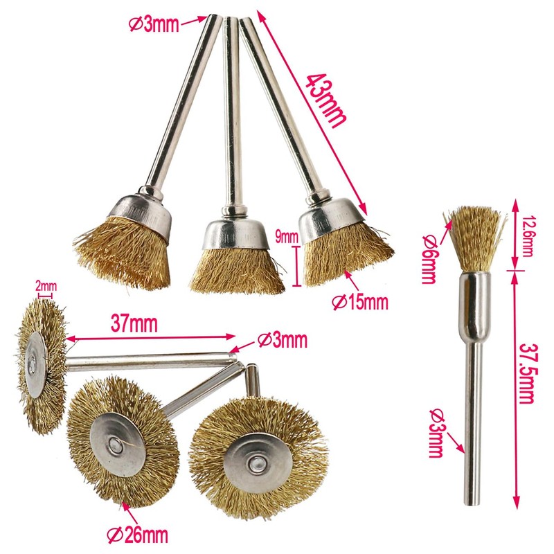 TorSor 12 Pack Wire Brush Set with 1/8'' Mandrel Brass