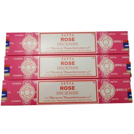 Satya Pink Rose Aromatic Incense Sticks - Natural Aromatherapy Incense Sticks - 3 Boxes of 15g - Long Lasting
