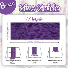 pepmily 8 Pack Purple Cheesecloth Table Runner 10ft Boho Gauze Fabric 120 Inch Cheese Cloth Table Runner Rustic Sheer for Romantic Wedding Decor Baby Shower Party Table Centerpiece Decoration