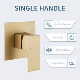 Brushed Gold Shower Valve Wall Mount Shower Faucet Handle Single Handle Shower Valve Kit Shower Handle Shower Valve Mixer Bathroom Shower Trim Kit Rough-in Valve