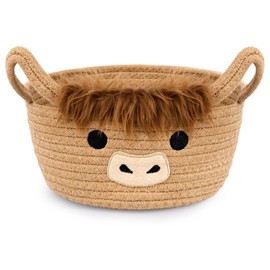 Yamepuia Highland Cow Storage Basket, Brown Basket Storage, Cotton Rope Storage Basket, Braided for Cupboards, Bathroom, Kitchen, Toy Storage